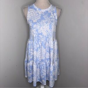 Crown & Ivy light blue & white floral knit tiered sleeveless dress size Small